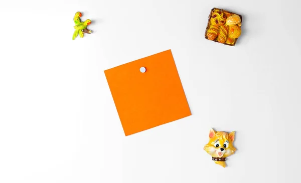 Orange pure blank white sticker on the fridge. Close up — Stock Photo, Image
