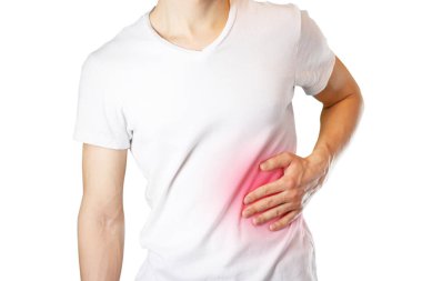 Bir adam karaciğer tutar. Karın ağrısı. Liv siroz