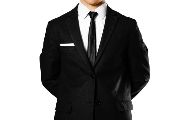 Businessman in a black suit, white shirt and tie. Studio shootin — Stock Photo, Image