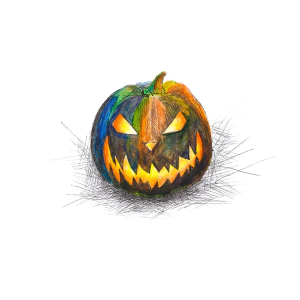 Zła dyni. Dynia na Halloween. Ręcznie rysowane. Watercolo — Zdjęcie stockowe