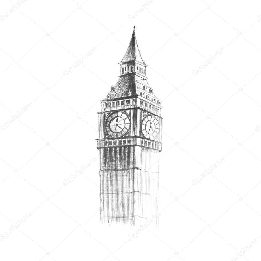 Big Ben painted with a pencil