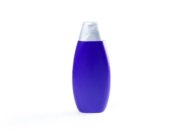 Blauwe Shampoo Fles Close Geïsoleerd Witte Achtergrond — Stockfoto