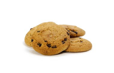 Çikolata parçacıklı yulaf ezmeli kurabiye. Kapatın. Whit 'te izole edilmiş