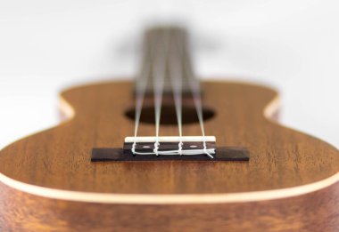 Ukulele Köprüsü. Kapatın. Beyaz arkaplanda izole