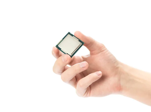 Handen Har Kraftfull Stationär Processor Närbild Isolerad Vit Bakgrund — Stockfoto