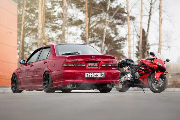 Krasnoyarsk Rússia Abril 2020 Carro Esportivo Red Honda Accord Euror — Fotografia de Stock