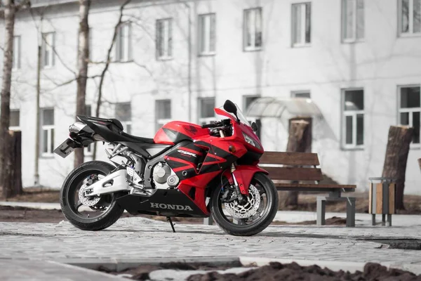 Krasnoyarsk Russie Mars 2020 Vélo Sport Rouge Noir Honda Cbr — Photo