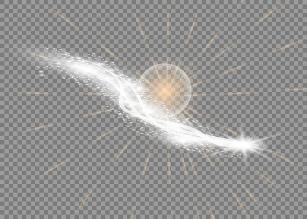 Abstrakta vector magic star ljus glödeffekt med neon oskärpa böjda linjer. Glittrande damm star trail med bokeh. — Stock vektor