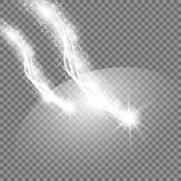 Abstrato vetor mágico brilho estrela efeito de luz com neon borrão linhas curvas. Trilha de estrela de poeira espumante com bokeh . — Vetor de Stock