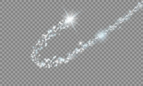 Světelné záře hvězdy praskne s jiskří izolované na transparentní background.Comet — Stockový vektor