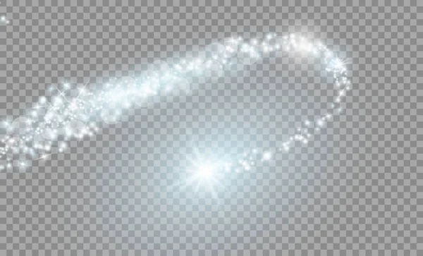 Kis fény hatása a csillagok borul ragyog elszigetelt átlátszó background.Comet — Stock Vector