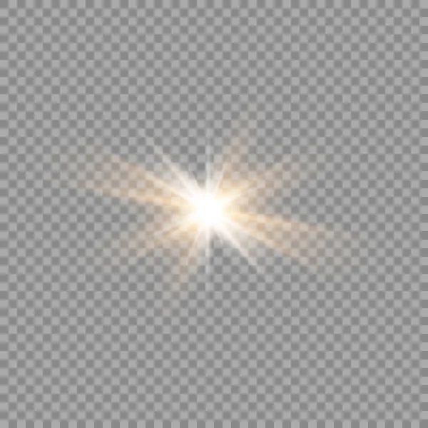 밝은 빛 효과. 별이 스파클 레스와 함께 터져. 태양 — 스톡 벡터