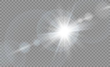 Şeffaf güneş ışığı vektörü. Özel lens ışık efekti..