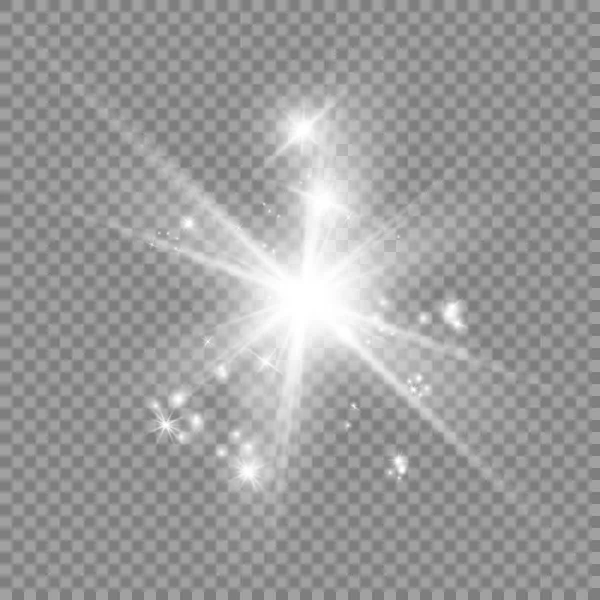光の効果だ。輝く太陽と星のバースト — ストックベクタ