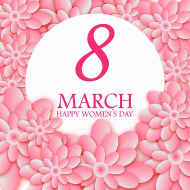 Pembe çiçek tebrik kartı - dünya mutlu kadınlar günü - 8 Mart tatil arka plan ile kağıt kesme çerçeve çiçek. Mutlu anneler günü. Modaya uygun bir tasarım şablonu. Vektör çizim.