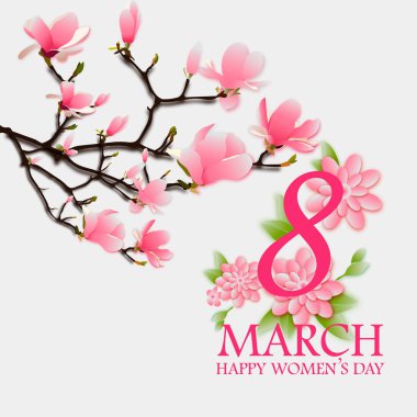Pembe çiçek tebrik kartı - dünya mutlu kadınlar günü - 8 Mart tatil arka plan ile kağıt kesme çerçeve çiçek. Mutlu anneler günü. Modaya uygun bir tasarım şablonu. Vektör çizim.