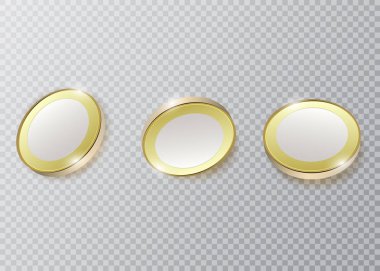 Altın sikke vektör Illustration. Saydam arka plan üzerinde izole para.