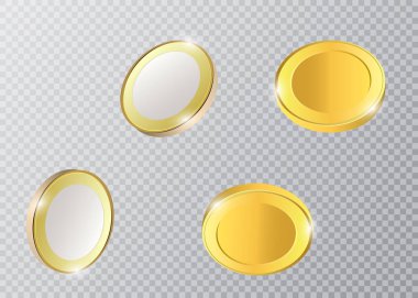 Altın sikke vektör Illustration. Saydam arka plan üzerinde izole para.