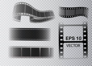 Şeffaf arkaplanda izole edilmiş vektör film şeridi kümesi.