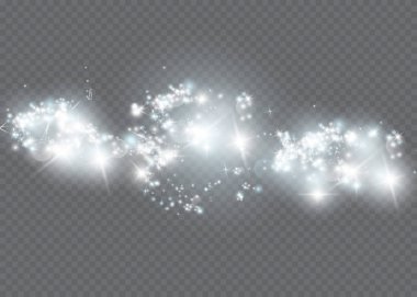 Parlama ışık efekti kümesi üzerinde şeffaf arka plan izole parıldıyor ile patlamaları yıldız. Sihirli toz parçacıklarının köpüklü. Vektör çizim