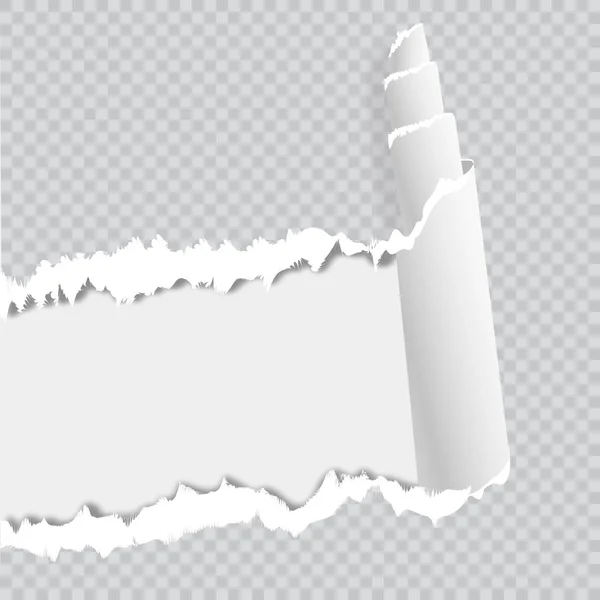 Tomt pappersark med sidvändning och skugga, designelement för reklam och PR meddelande isolerad på vit bakgrund. EPS-10 vektor illustration. — Stock vektor