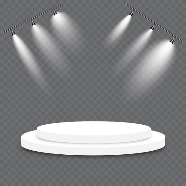 Podium sur fond transparent.lit blanc scene.the podium of winners.vector illustration.spotlight . — Image vectorielle
