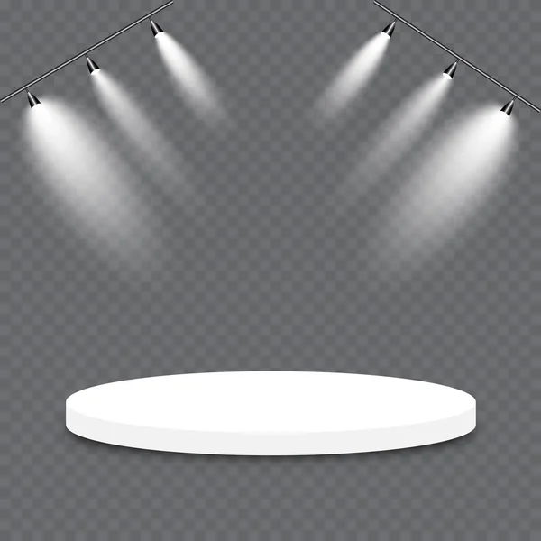 Podium sobre fondo transparente.lit blanco scene.the podium de winners.vector illustration.spotlight . — Vector de stock