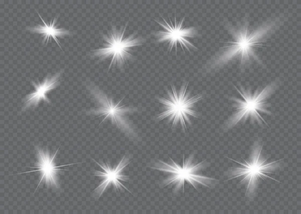 Efecto de luz brillante. Estrella reventó con destellos. luz solar . — Vector de stock