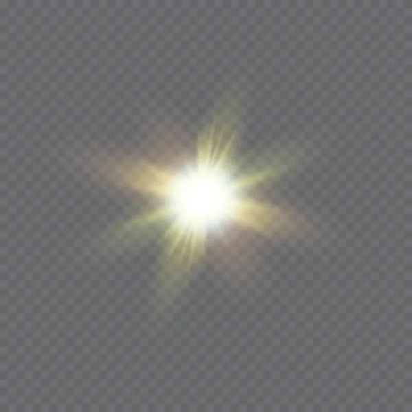 Estrela sobre um fundo transparente, efeito de luz, ilustração vetorial. explosão com sparkles.Sun.magic — Vetor de Stock