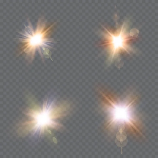 Stars of different colors,set light effects,vector illustration.Sun.Special effect isolated on a transparent background. — Stock Vector