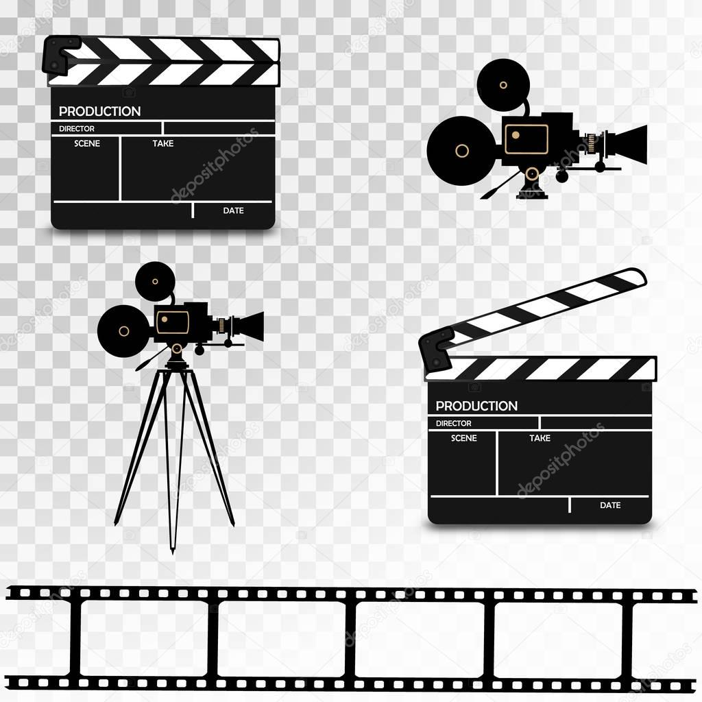 Set of film clapper boards isolated. Vector illustration