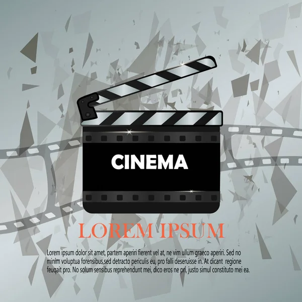 영화 릴 클 래퍼 보드와 온라인 영화 배경. 벡터 전단지 또는 포스터입니다. 영화 산업의 그림입니다. 디자인 서식 파일 — 스톡 벡터