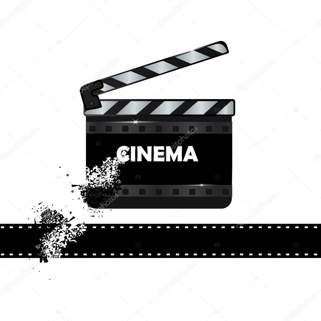 Cinema Background With Movie.Blue background with light star.Clapper Board. Vector Flyer Or Poster. Illustration Of Film Industry. Template For Your Design