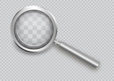 Büyüteç camı şeffaf bir arka plan üzerinde izole. Işık ve parlamayı yansımasıdır. Güzel siyah işleci. Olanlar zorluk seeing.vector resimde var.