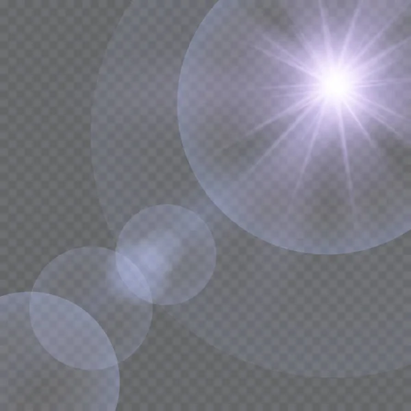 Vecteur transparent lumière du soleil lentille spéciale effet de lumière torche. — Image vectorielle