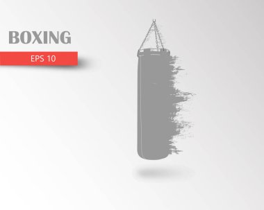 Punching bag from particles. Background and text on a separate layer, color can be changed in one click. Boxer. Boxing. Boxer silhouette clipart