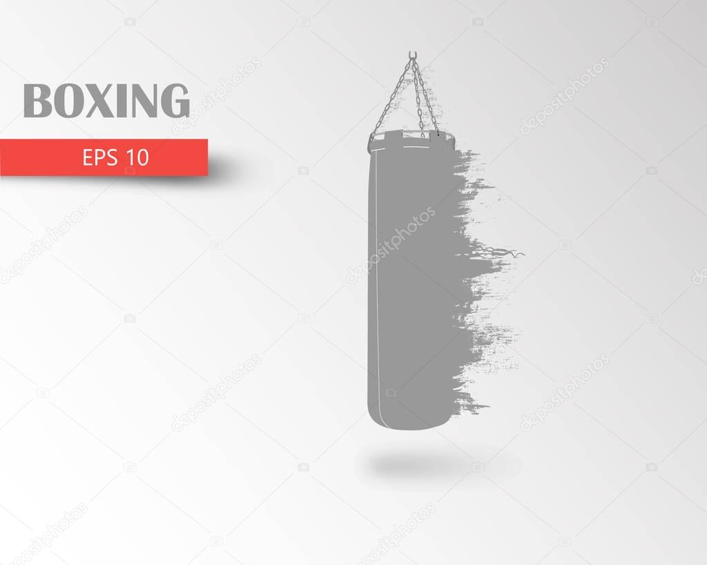 Punching bag from particles. Background and text on a separate layer, color can be changed in one click. Boxer. Boxing. Boxer silhouette