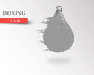 Kum torbası saçılan. Arka plan ve metin ayrı bir katmana, rengi tek bir tıklamayla değiştirilebilir. Boksör. Boks. Boksör siluet