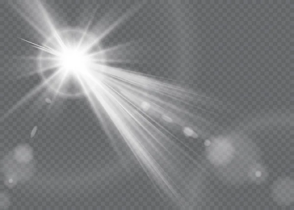 Vetor luz solar transparente efeito de luz de erupção de lente especial. — Vetor de Stock
