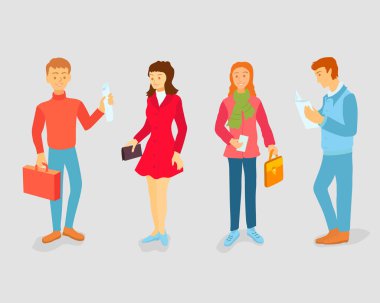 vektör öğrencilerle gadget'lar ve seyahat ve eğitim kitapları