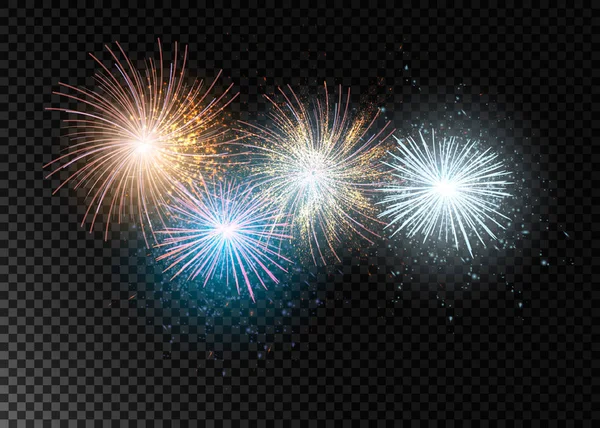 Conjunto de fuegos artificiales vectoriales aislados sobre un fondo transparente . — Vector de stock