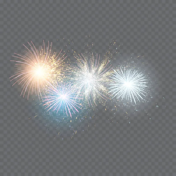 Ensemble de feux d'artifice vectoriels isolés sur fond transparent . — Image vectorielle