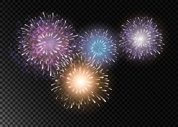 Conjunto de fuegos artificiales vectoriales aislados sobre un fondo transparente . — Archivo Imágenes Vectoriales