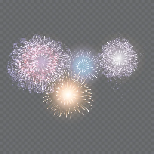 Conjunto de fogos de artifício vetoriais isolados em um fundo transparente . — Vetor de Stock