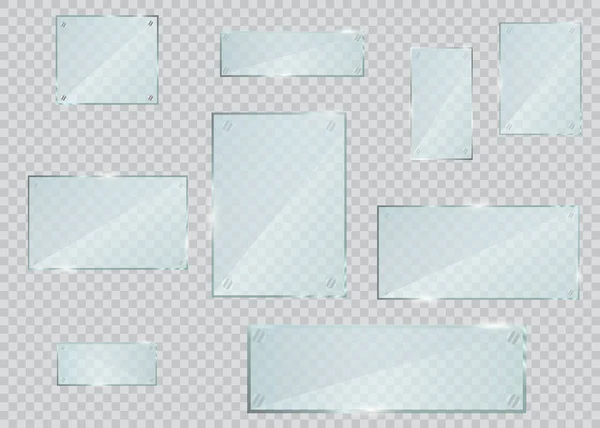 Set de placas de vidrio. Banderas de vidrio vectorial sobre fondo transparente. — Vector de stock