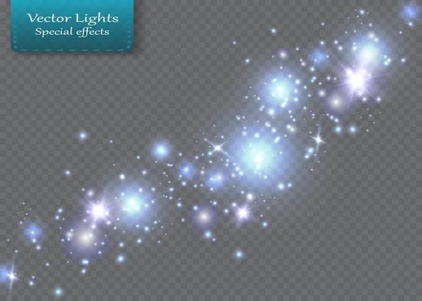 Faíscas brancas e estrelas brilham efeito de luz especial. Partículas de poeira mágica espumante —  Vetores de Stock