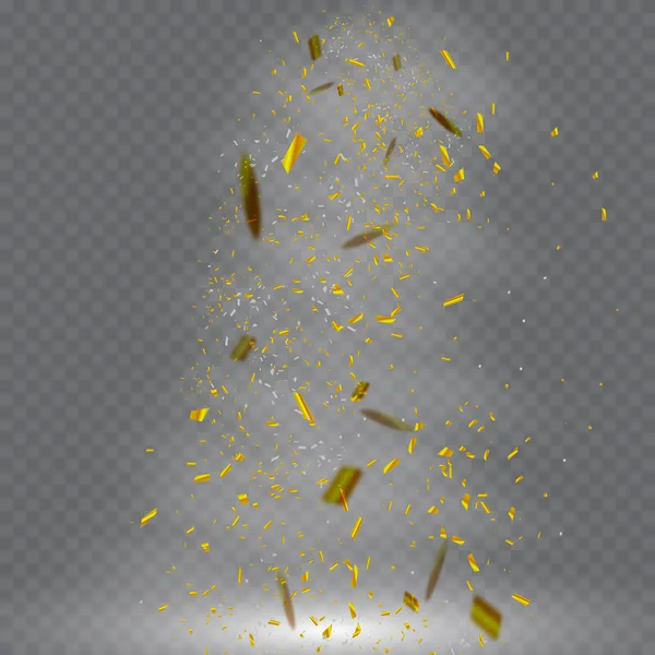 Golden and Silver Confetti. Vetor Ilustração festiva da queda brilhante Confetti Glitters Isolado em Transparente Checkered fundo. Elemento decorativo de decoração de férias para design —  Vetores de Stock