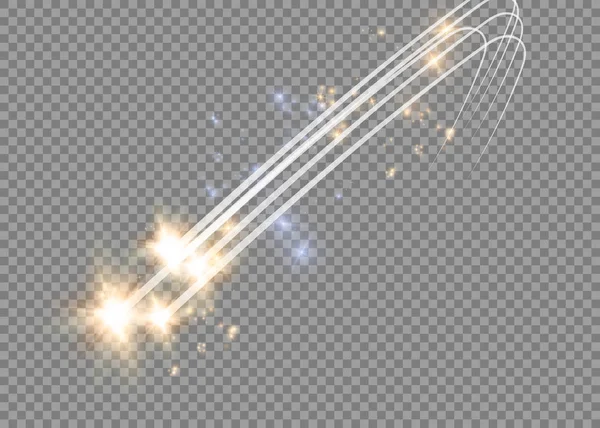 Abstrakt vektor glödande magic star ljuseffekt från neon oskärpa av böjda linjer. Glittrande stjärnor damm leden från side.flying kometen på en transparent bakgrund. — Stock vektor