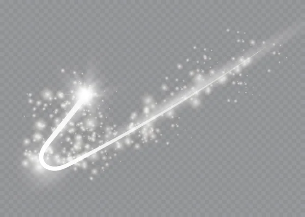 Efecto de luz de estrella de brillo mágico vectorial abstracto con líneas curvas de neón borroso. Sendero de estrellas de polvo brillante con bokeh . — Vector de stock