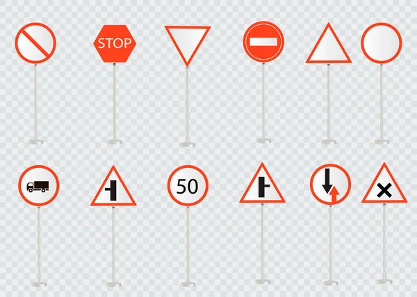 Conjunto de señales de tráfico aisladas sobre fondo transparente. Ilustración vectorial. — Vector de stock